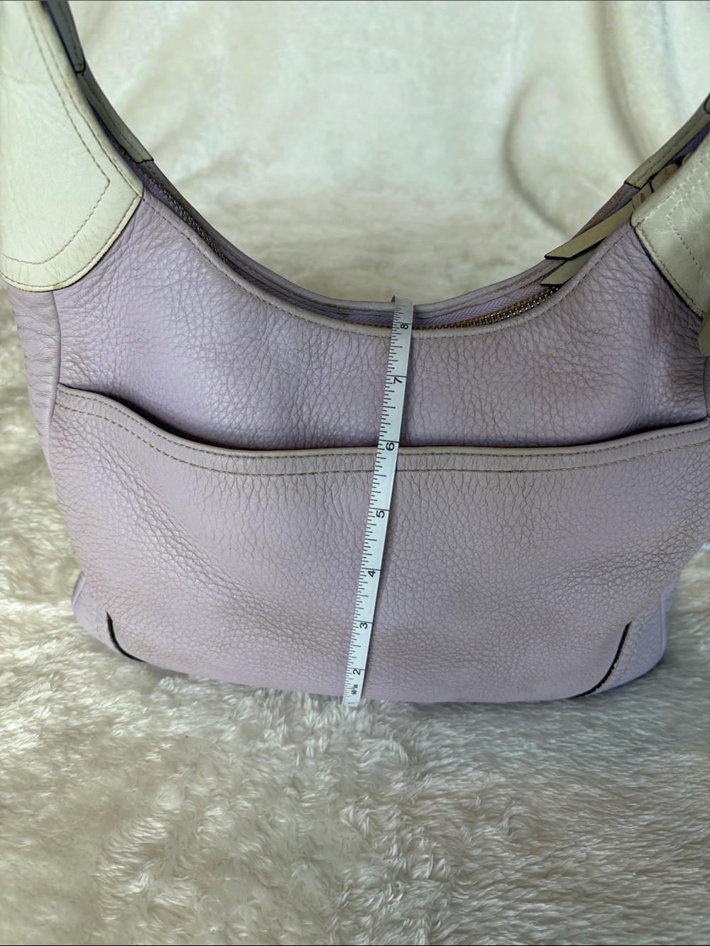 Coach Pebbled Leather Hobo Shoulder Bag  | Lilac/Cream Trim - Picture 12 of 14